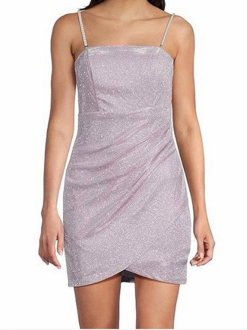 Like New Crystal Doll Shimmer Pearl Strap Mini Dress in Lilac size Small